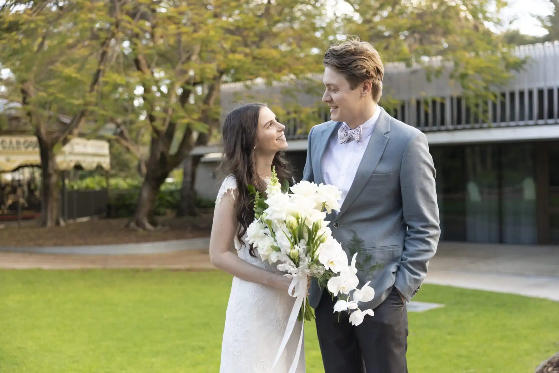 Wedding couple standing outdoors at The Maali, Perth Zoo wedding venue
