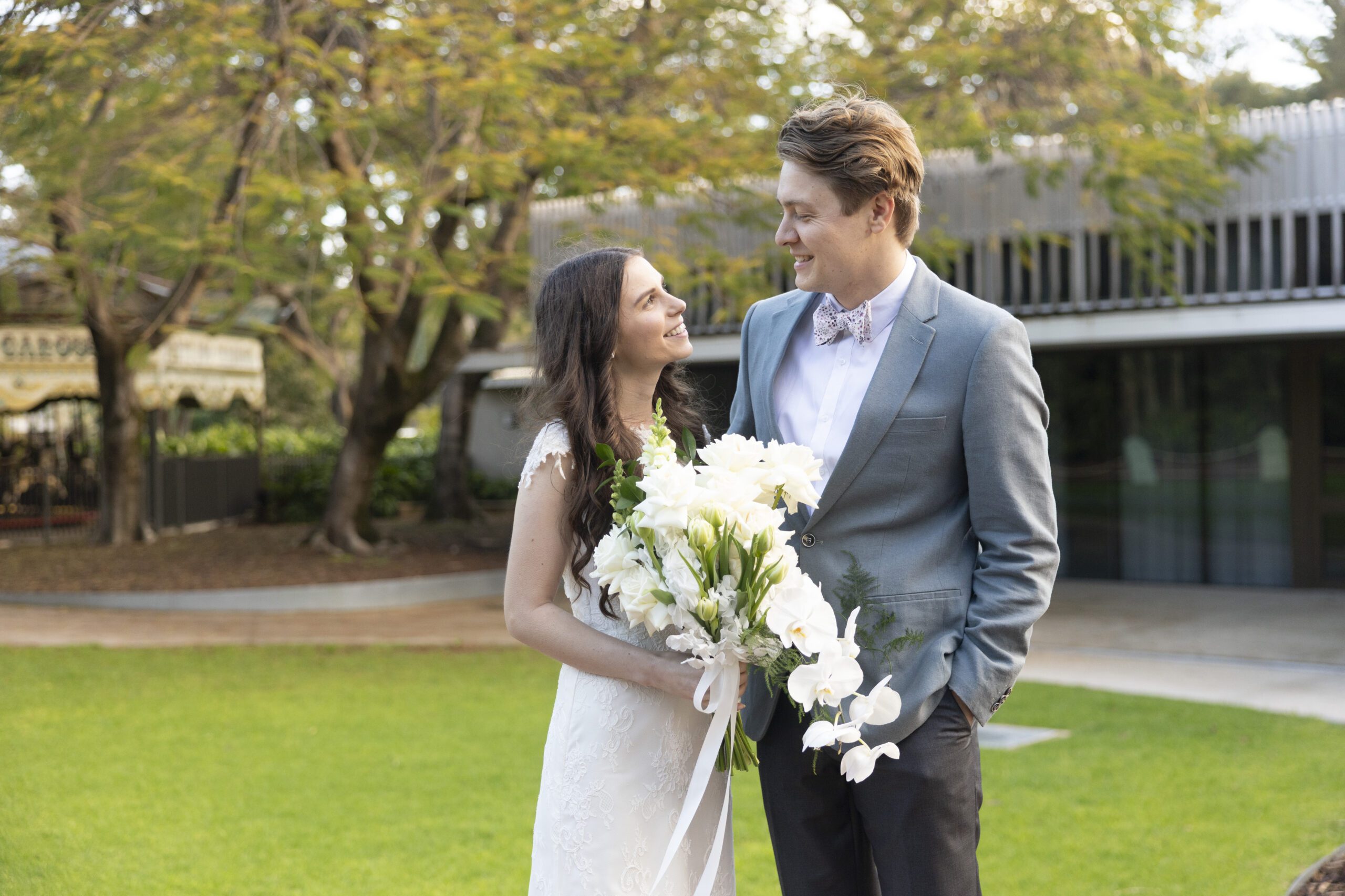 Wedding couple standing outdoors at The Maali, Perth Zoo wedding venue