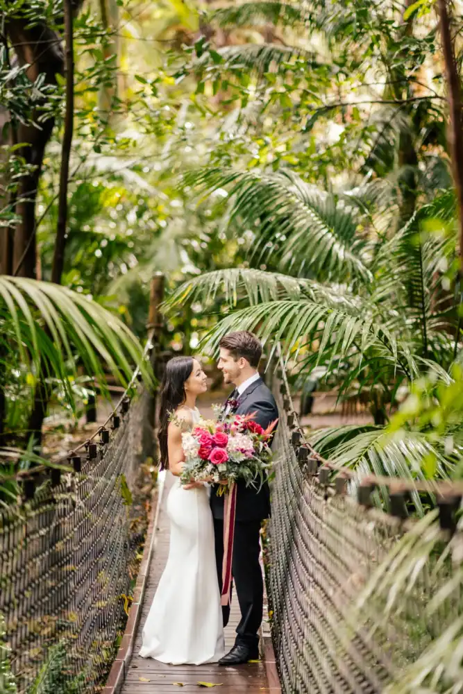 A newly wedded couple at an outdoor wedding venue in Perth.